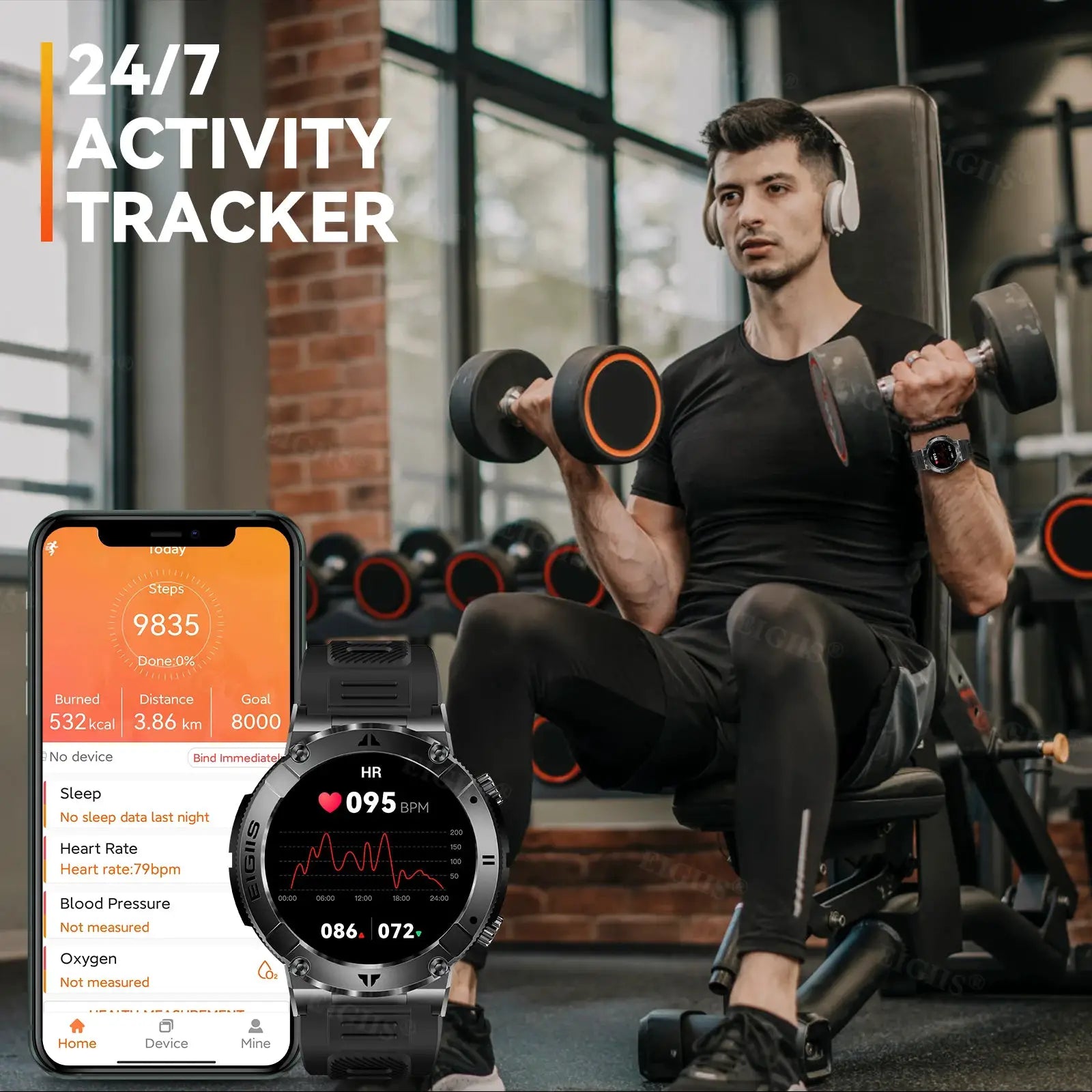 LaNikar men's smart watch with TFT display, Bluetooth calling, fitness tracking and blood pressure monitor, waterproof