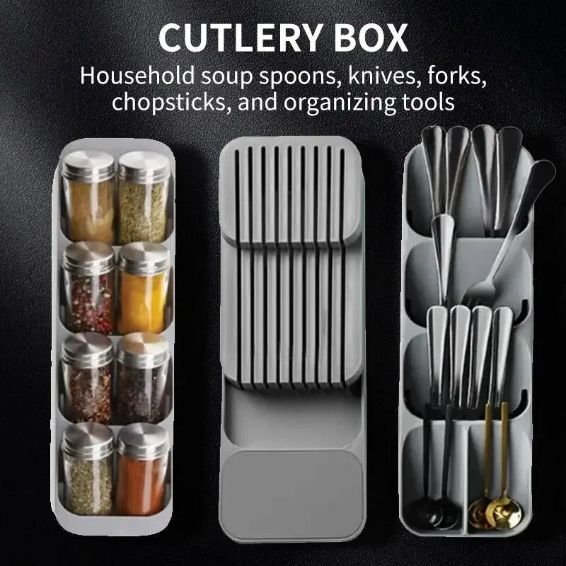 NovaKitchen Drawer Cutlery Tray Space Saving Organizer For Knives Forks Spoons And Spice Bottles
