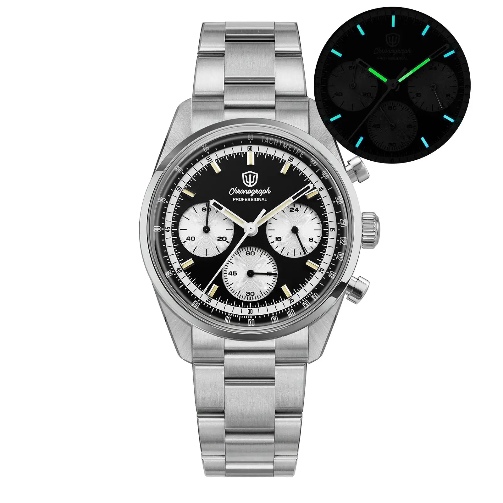 Watchdives WD0526 VK63 stainless steel men’s chronograph watch with black dial and silver subdials