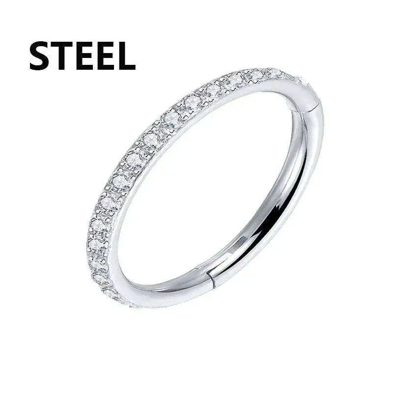 Stainless Steel Hinged Segment Hoop With CZ Stones Nose Ring Nipple Ear Cartilage Tragus Helix Lip Piercing Jewelry