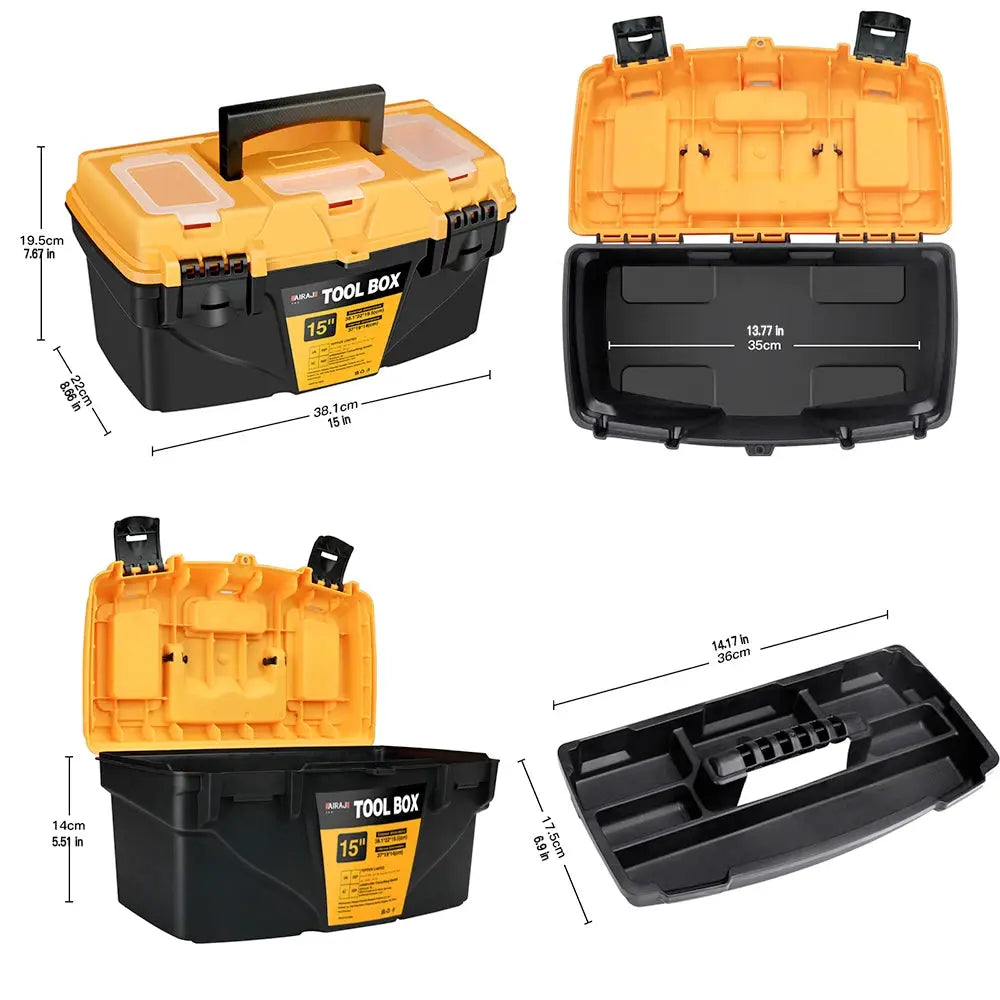 AIRAJ 15/12-inch plastic tool box with yellow lid and black base by Simples Market