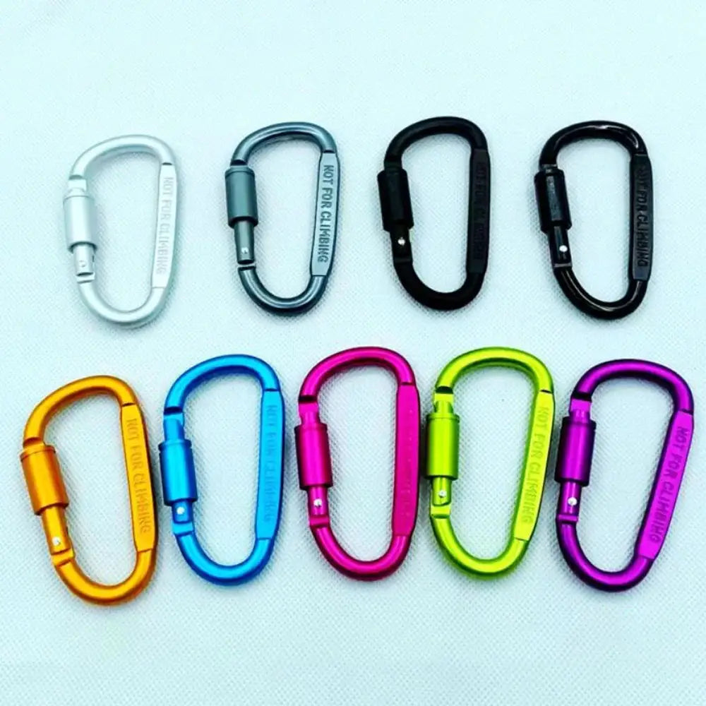 Outdoor aluminium alloy carabiner keychain set of 9 in multicolor with locking D-shaped clips