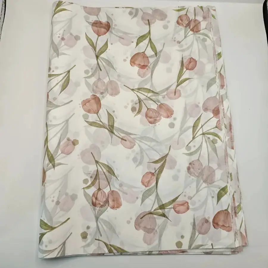 Simples Market tissue paper with pink tulip floral pattern and green leaves for gift wrapping