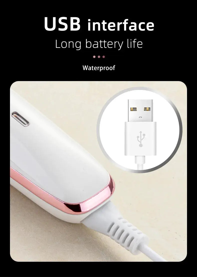HOMEFISH 4-in-1 electric lady shaver by Simples Market, white body with pink trim and USB charging cable