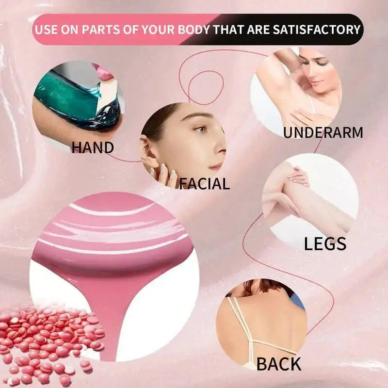 Wax Beans solid hair remover by Simples Market; pink wax beads for facial, underarm, legs, back