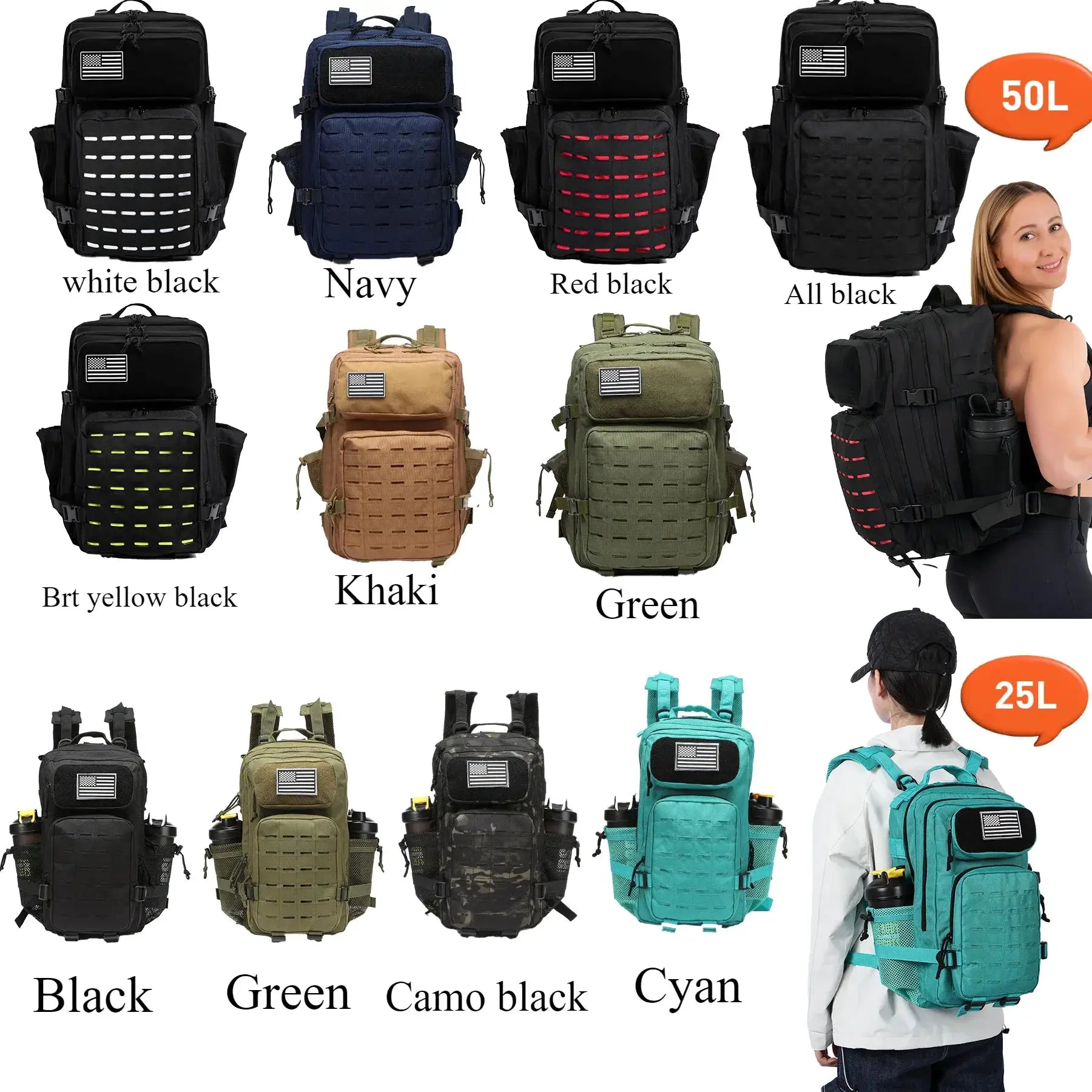 OutdoorPro 25L to 50L Tactical MOLLE Backpack for Hunting and Hiking Waterproof Oxford Fabric