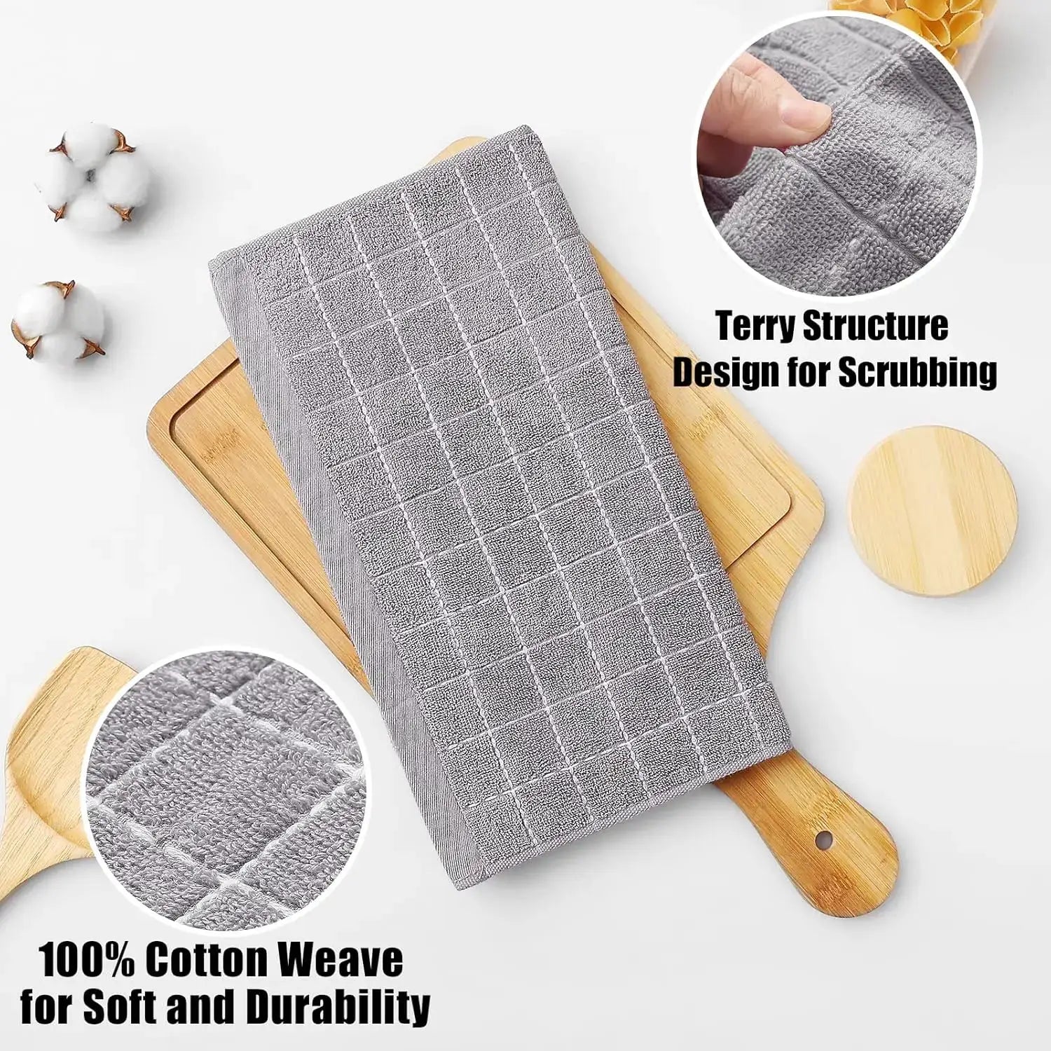 Simples Market 6-pack gray cotton terry dish cloths, 12x12in, ultra soft and absorbent