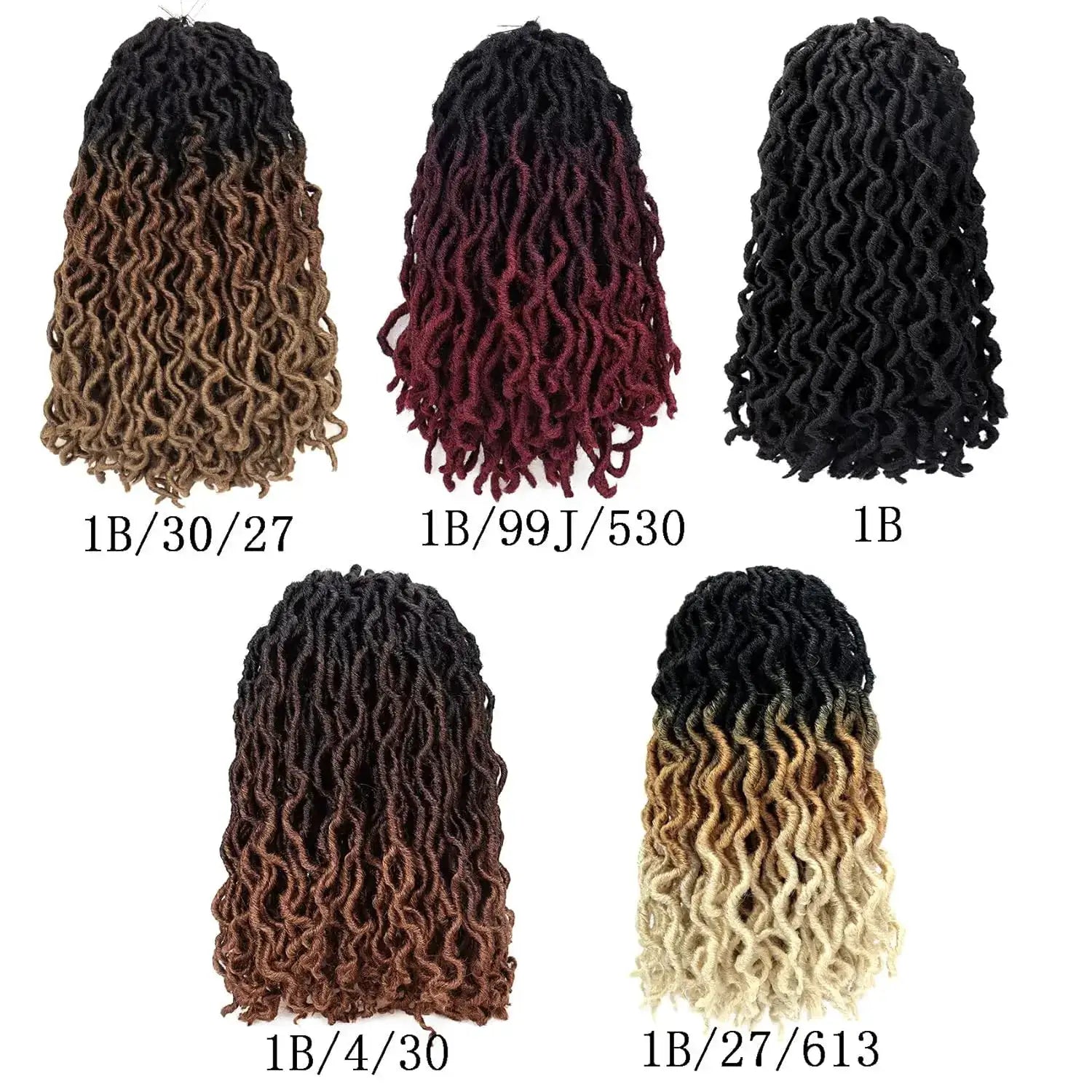 Goddess faux locs crochet hair, 18/24in, 6 packs, Simples Market, multi-tone wavy dreadlocks in several colorways