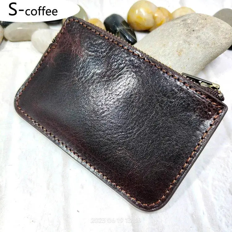 Mini zipper waist bag wallet in dark brown leather by Simples Market with top zipper