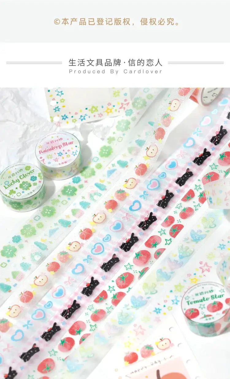 Decorative adhesive washi tapes set by Simples Market with pastel patterns and cute shapes for journaling