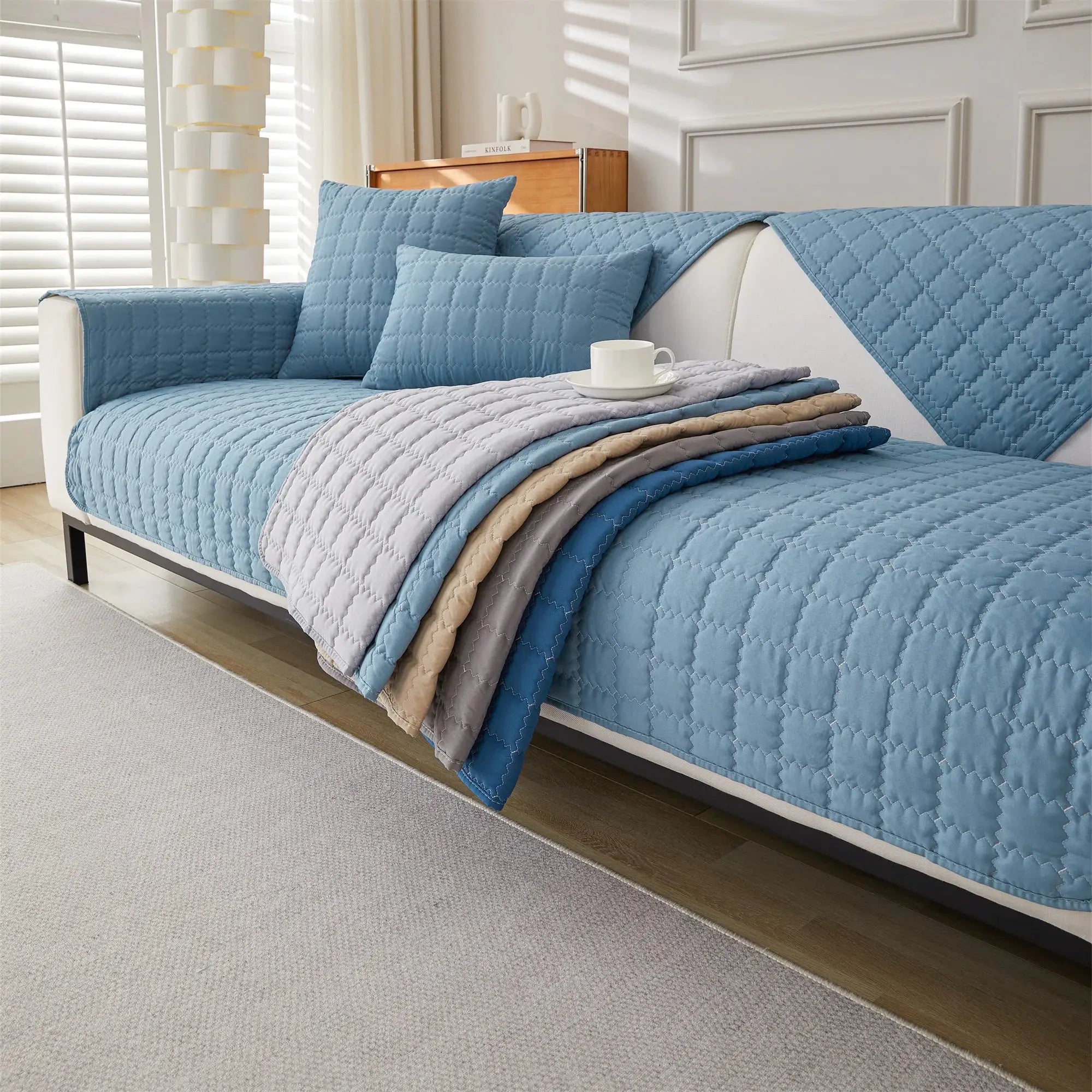 Sofa slipcover by Simples Market, 1pc quilted anti-slip blue cover for living room furniture