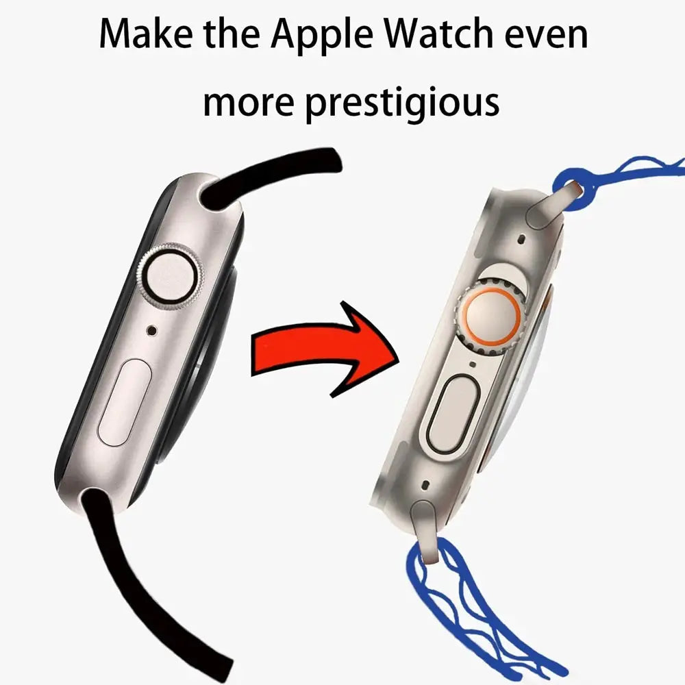 Apple Watch bumper case with screen protector for 40-46mm; hard PC, rose gold and silver with blue and black bands