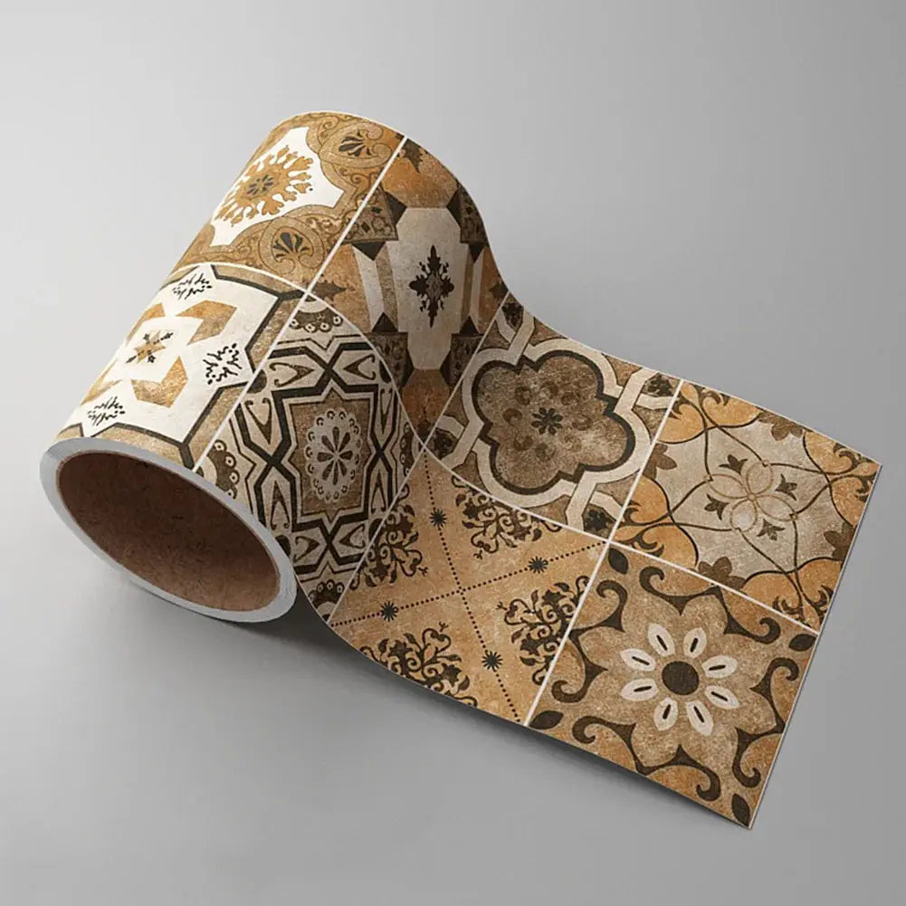 Self-adhesive wall border strip roll with brown and beige tiled patterns; waterproof peel-and-stick decor by Simples Market.