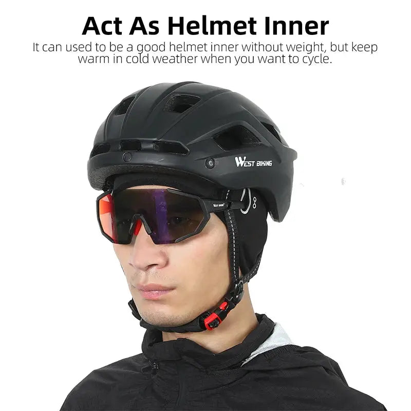 West Biking Winter Fleece Cycling Cap Windproof Thermal Skull Cap Helmet Liner For Men MTB Riding