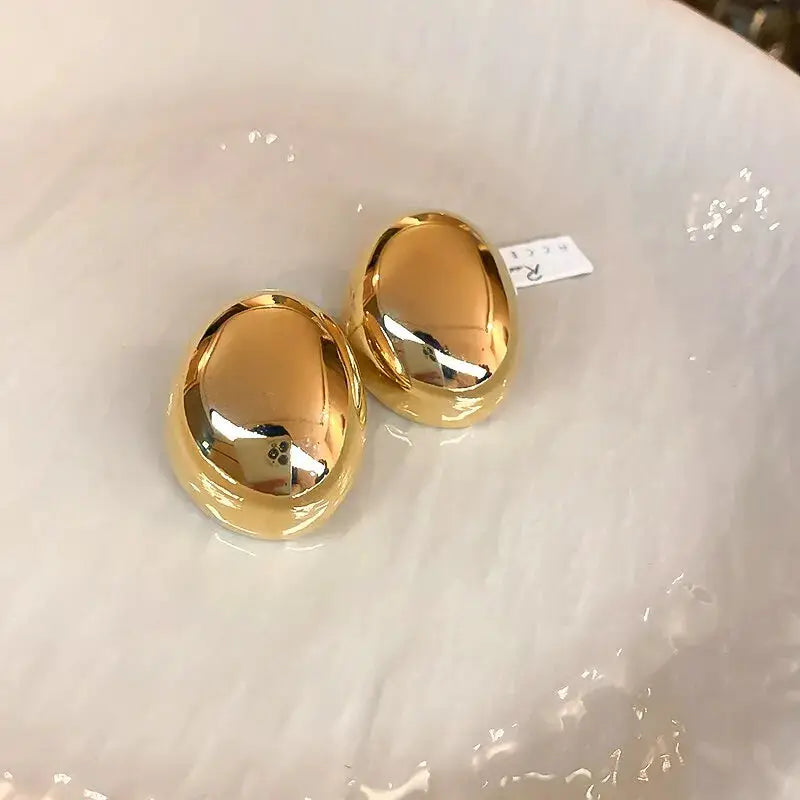 Gold Tone Irregular Oval Stud Earrings For Women Minimalist Geometric Jewelry Fashion Accessory