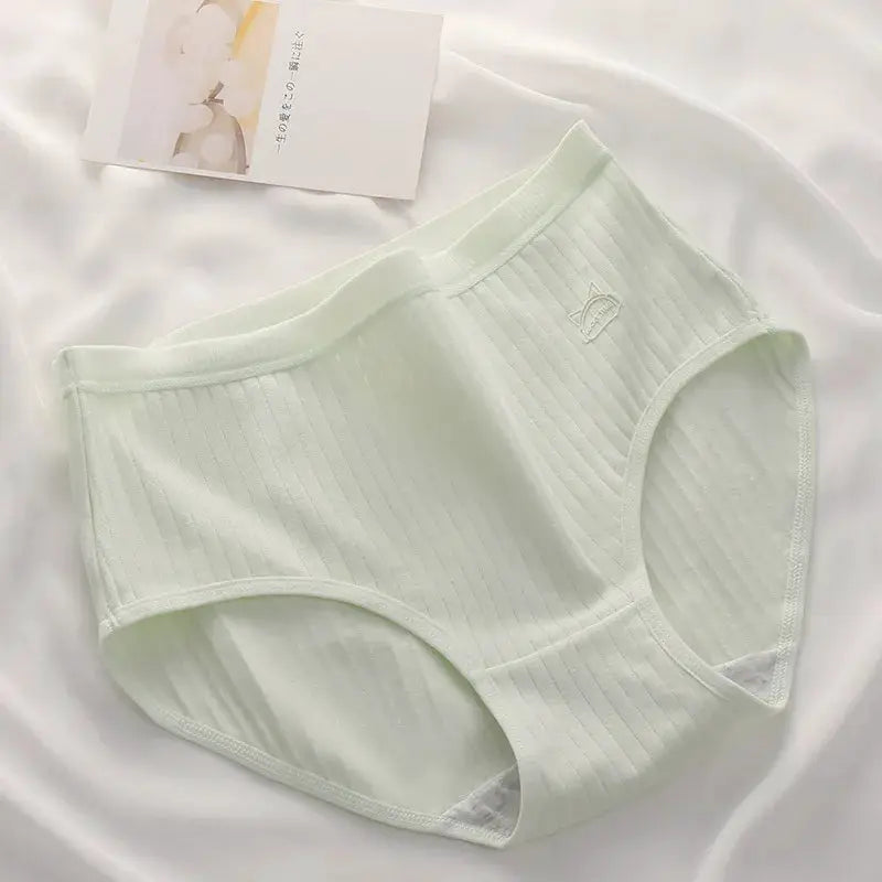 Simples Market women's high-waist cotton panties, ribbed mint green underwear