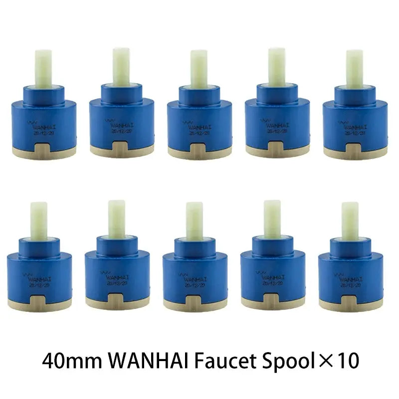 10-pack blue WANHAI 40mm faucet valve cores with beige bases and light-green stems
