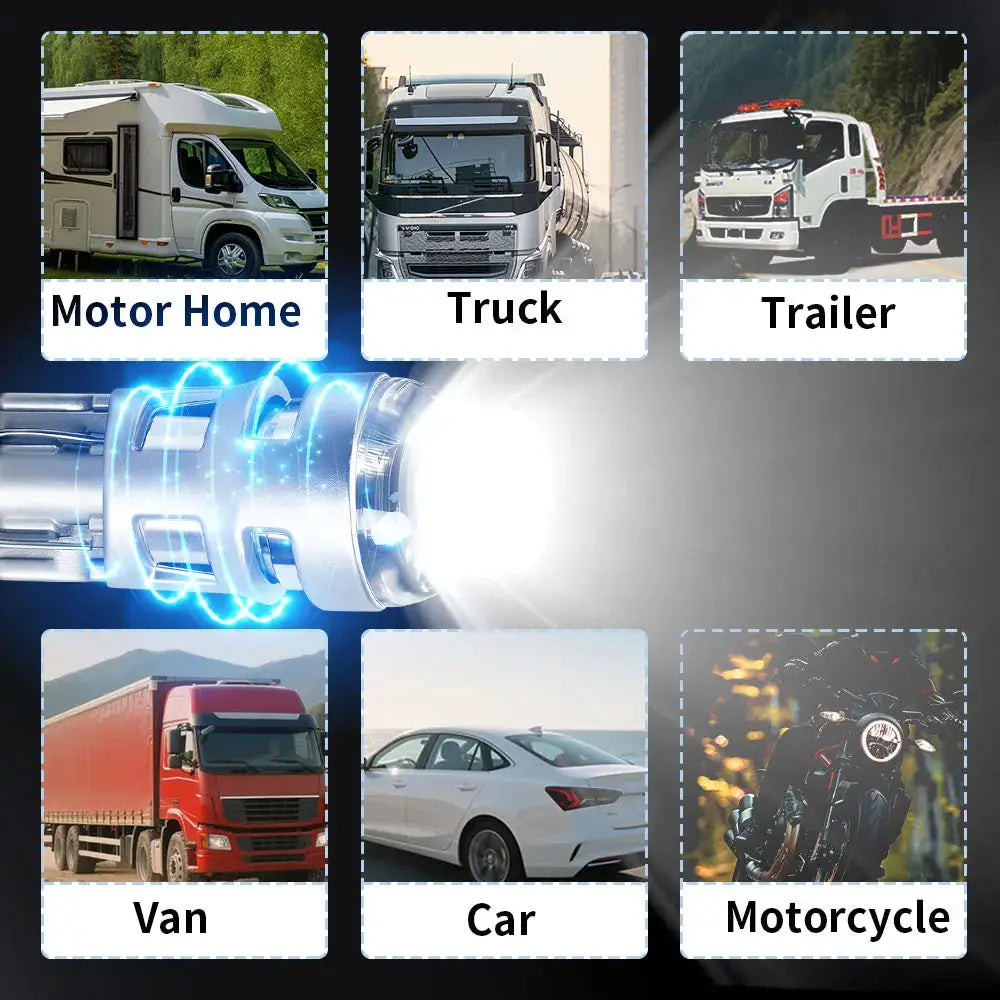 Ultra Bright T10 W5W 168 LED white signal lamp bulbs by Simples Market for 12V vehicles; 6 vehicle types shown