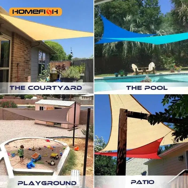 3x3m triangle shade sails, 4-pack by Simples Market; waterproof, folding fabric in beige/blue/tan/red for outdoor use