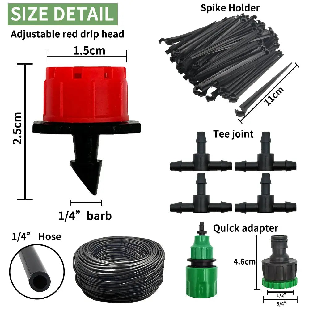 Micro Drip Irrigation System Portable 20 Meter Automatic Watering With Adjustable Drippers Misting Kit For Garden Hose