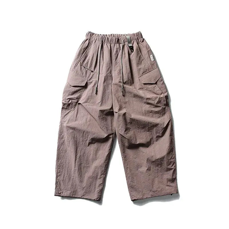 Ultra Loose Outdoor Cargo Pants, taupe waterproof quick-dry, wide-leg track trousers by Simples Market