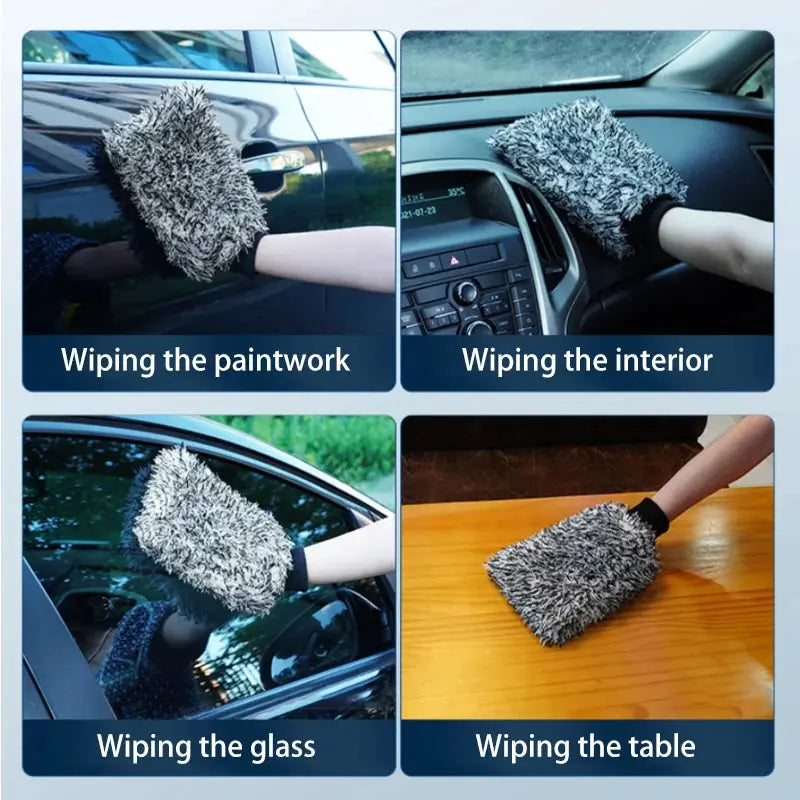 Simples Market SEAMETAL plush microfiber car wash mitt; gray fluffy mitt for wiping paintwork, glass and interior surfaces