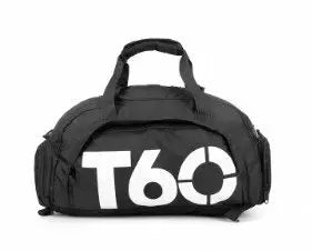 Black gym duffel bag, waterproof with large white T6C logo