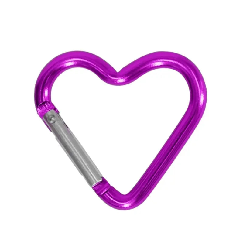 Purple aluminum alloy heart-shaped carabiner clip with spring-loaded gate