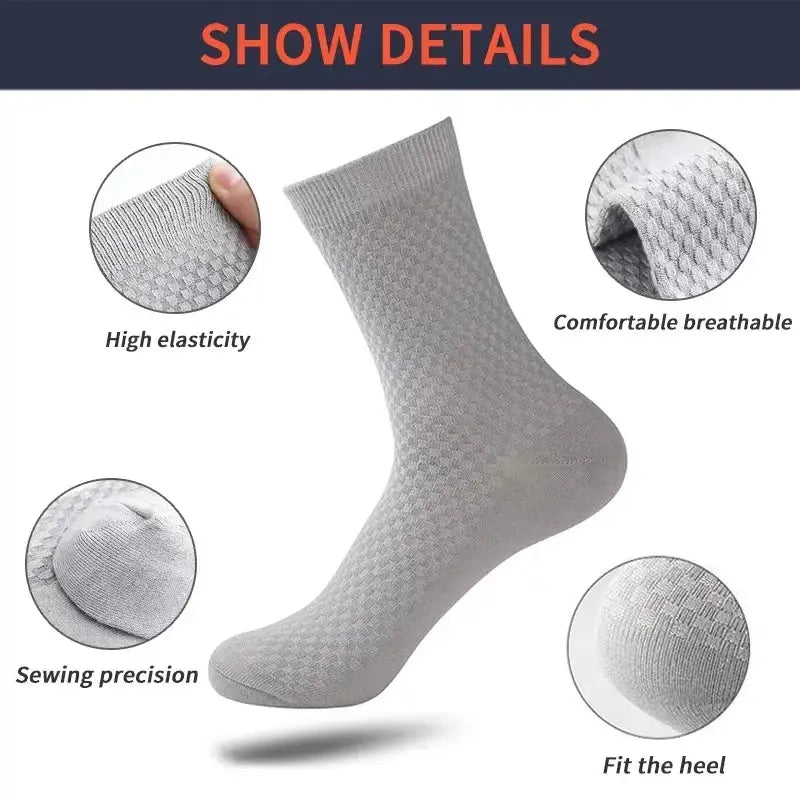 Men Bamboo Fiber Crew Socks 5 Pairs Breathable Moisture Wicking Casual Dress Socks For Spring Summer Autumn
