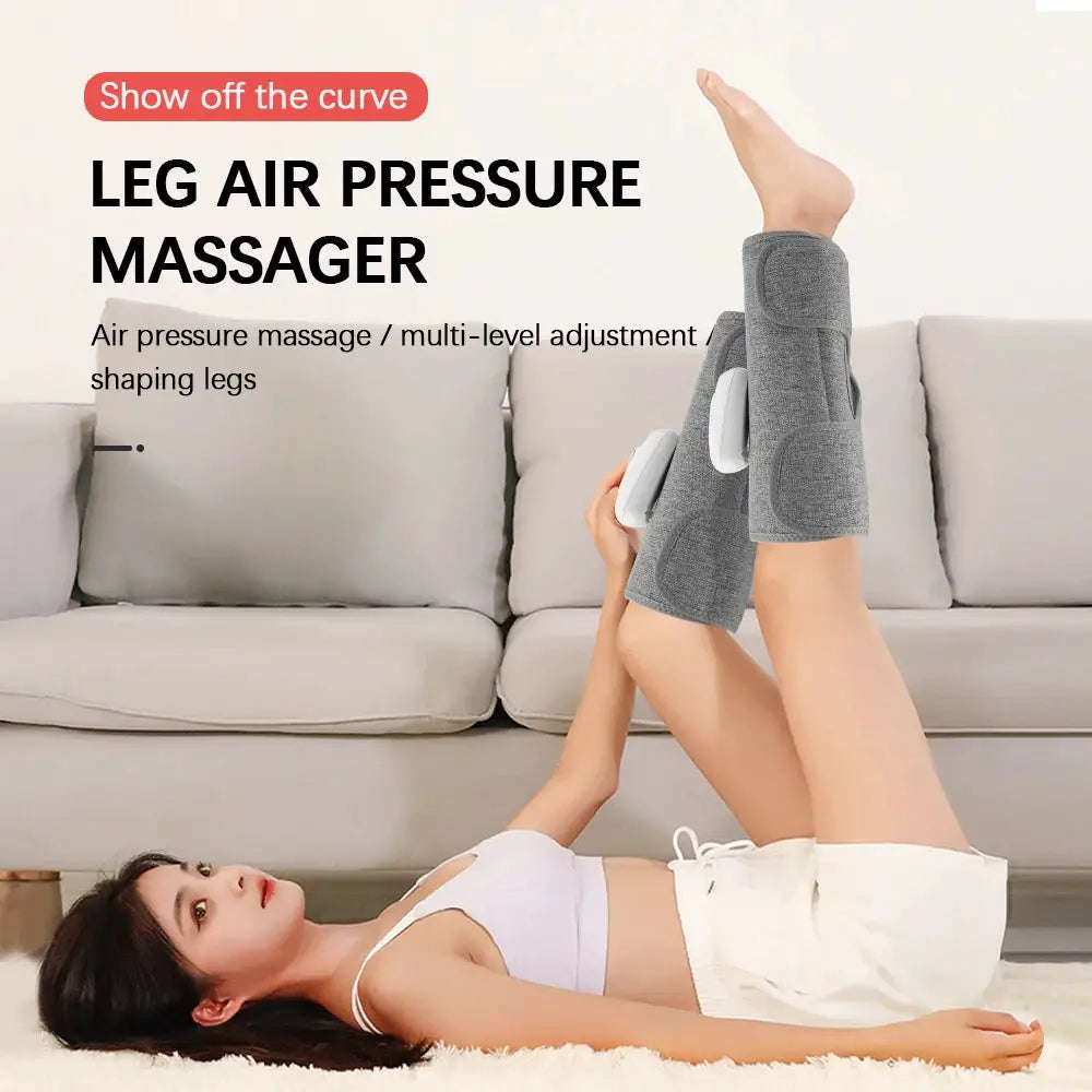 Simples Market electric calf massager with gray airbag sleeves, 3-level compression and wireless controller