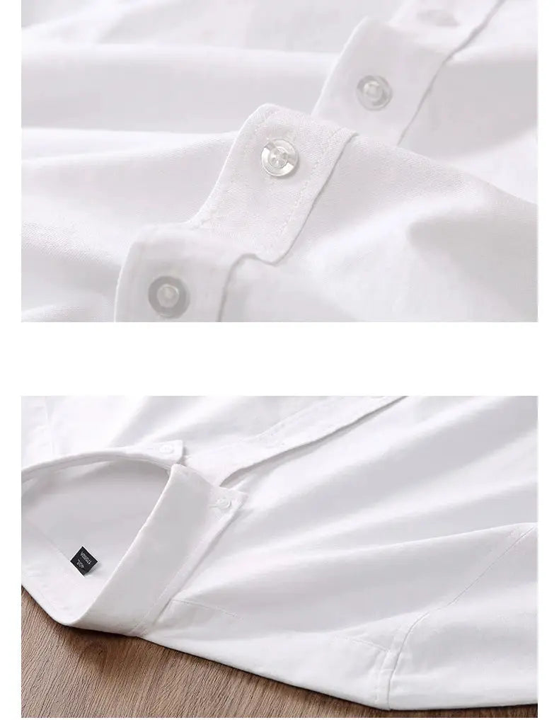 Classic Fit men's white 100% cotton long-sleeve shirt by Simples Market, solid color