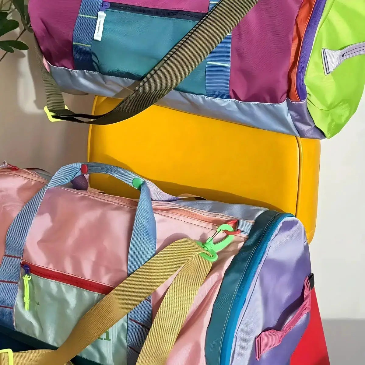 Alpaca Pattern Nylon Tote Bag by Simples Market with crossbody strap; two colorful nylon totes