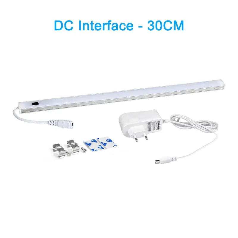 Simples Market white LED under-cabinet light strip kit with power adapter, mounting clips and 3M pads