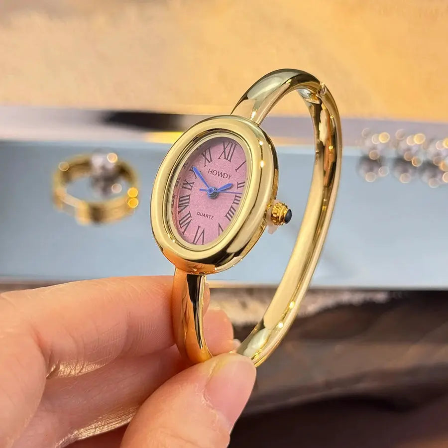 Luxora Bath Tub Bracelet Watch For Women With Oval Quartz Case And Small Dial Roman Numerals