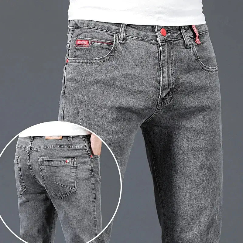 Mens Cotton Business Skinny Jeans Stretch Denim Blue Grey Trousers