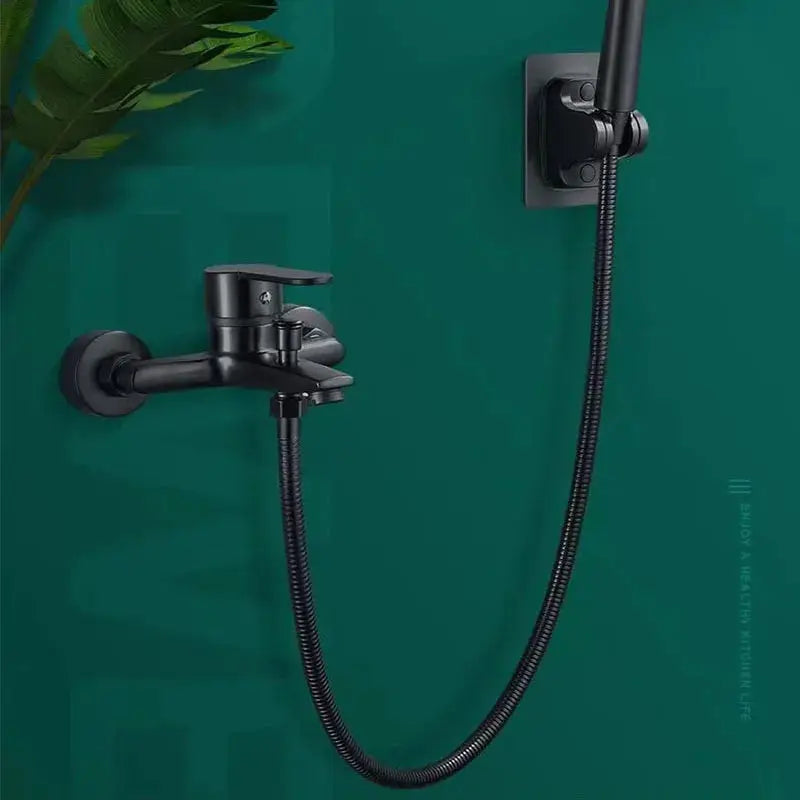 Simples Market stainless steel shower hose, black/silver finish, 1.5–3m, wall-mounted handheld shower setup