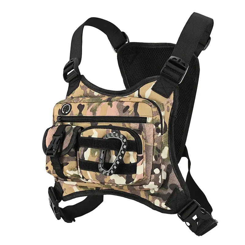 Simples Market outdoor tactical chest bag for men, camouflage print with MOLLE pockets and carabiner