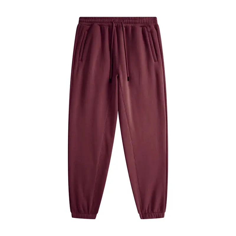 ZODF Trendy fleece sweatpants, burgundy, unisex joggers with pockets