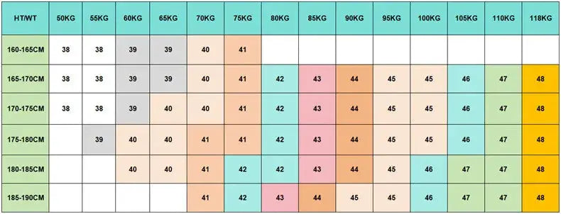 Simples Market bamboo fiber men's long sleeve shirt size chart with height in cm and weight in kg.