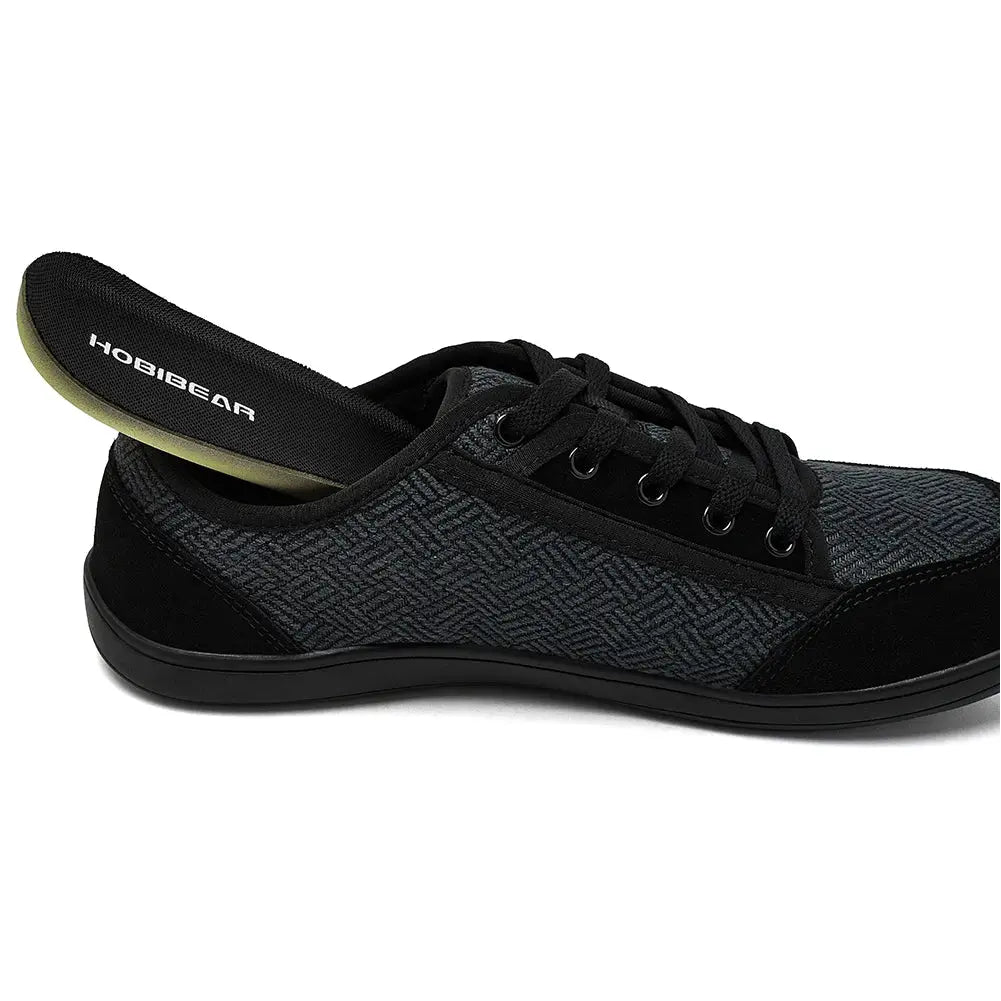 HOBIBEAR barefoot sneakers black/gray lace-up minimalist upper with visible logo on insole