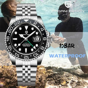 Pagani Design PD-1662 men's automatic GMT watch with ceramic bezel and stainless steel bracelet, 10 bar water resistant.