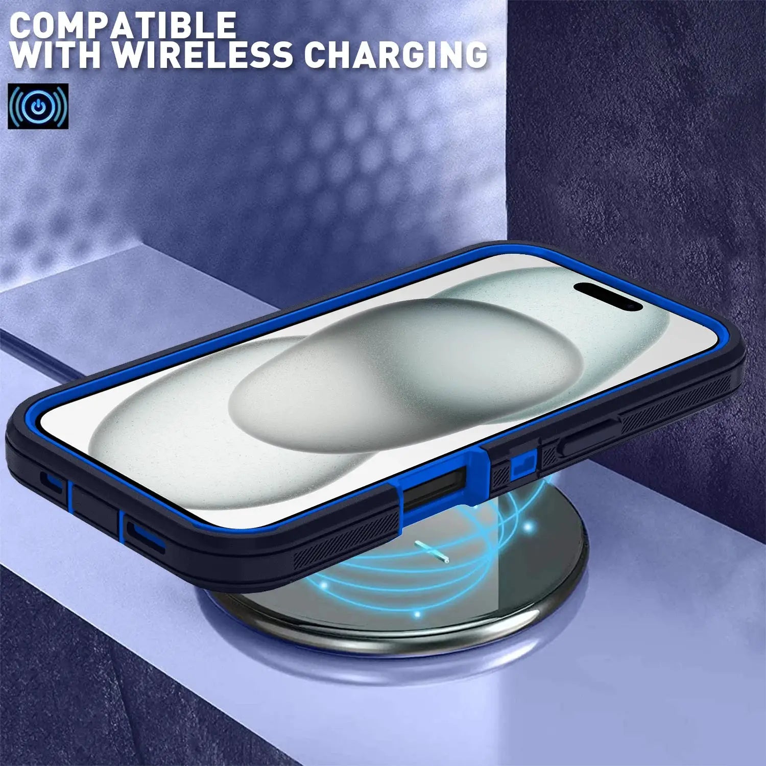 Simples Market Armor shockproof iPhone case, blue and black rugged protective cover for wireless charging