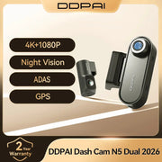 DDPAI N5 Dual 4K Dash Cam with front and rear cameras (2 cameras), GPS, ADAS, night vision, black.