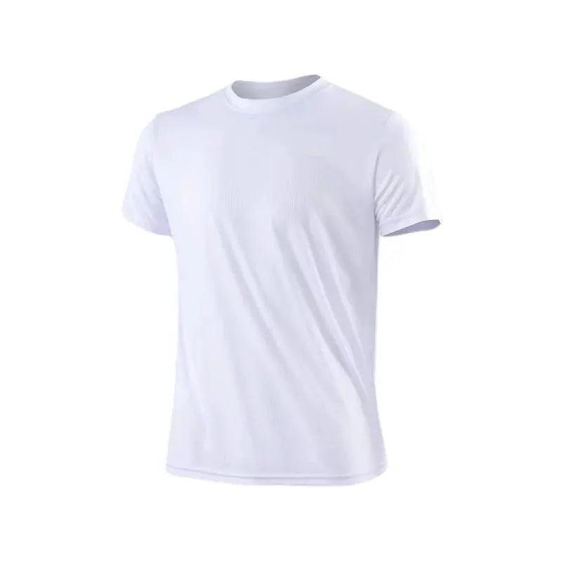 Men's white moisture-wicking quick-dry round-neck short-sleeve gym T-shirt by Simples Market