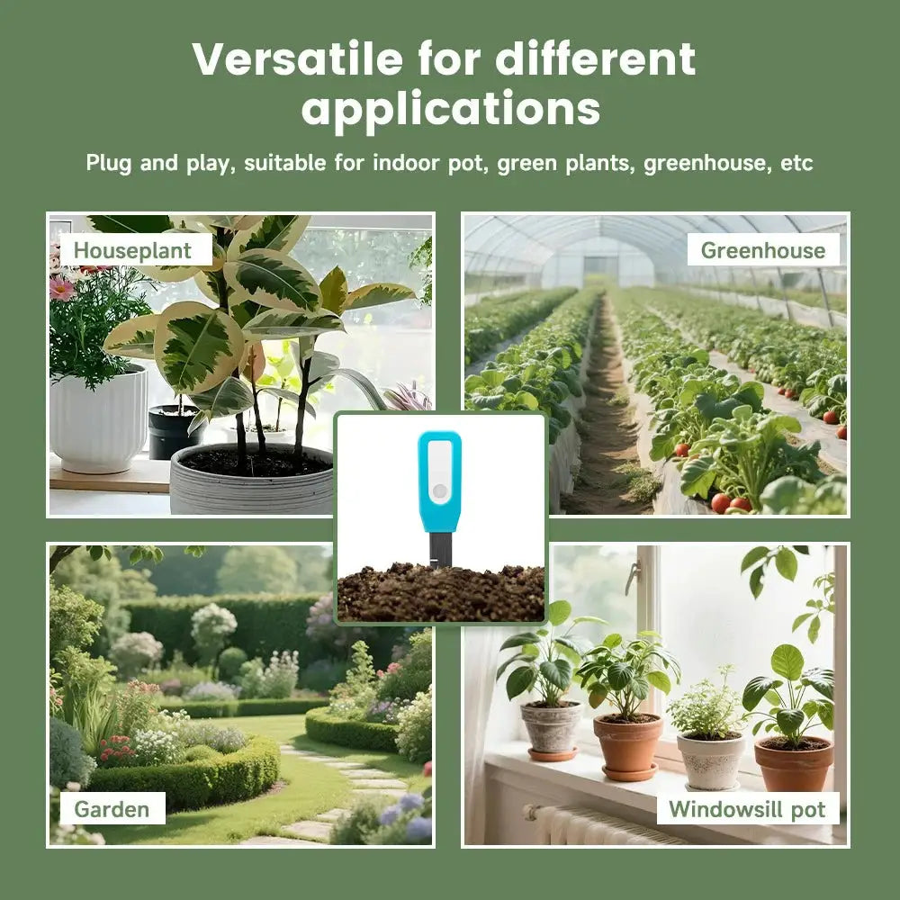 Tuya Bluetooth soil tester in blue; measures temperature and humidity for garden and indoor pots