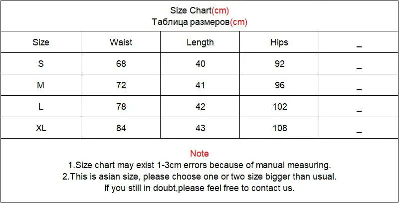 Women faux leather skirt size chart from Simples Market showing S–XL waist, length and hips measurements