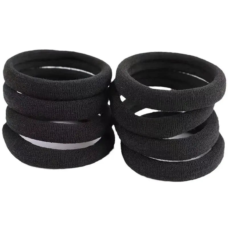 BrandName Black Hair Bands For Women And Girls Nylon Elastic No Slip Ponytail Holders 50/100 Pack