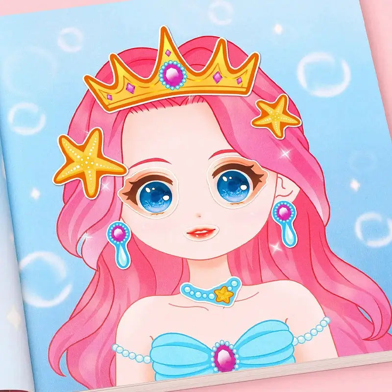 Stickers Book Handicrafts For Kids Reusable Make A Face Princess Cartoon Sticker Set 15 Pages
