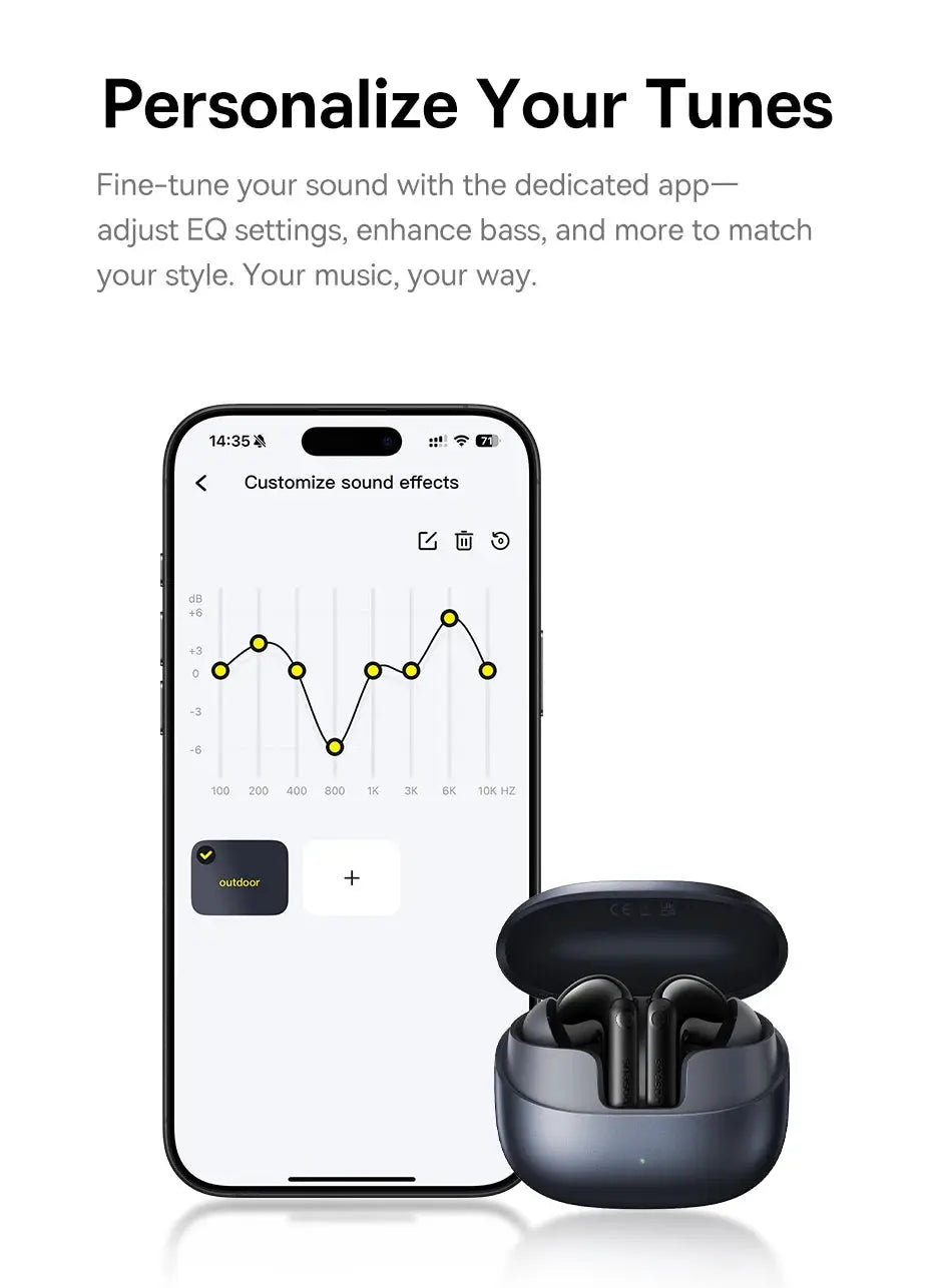 Baseus BP1 Pro wireless earbuds with navy blue charging case and black earpieces
