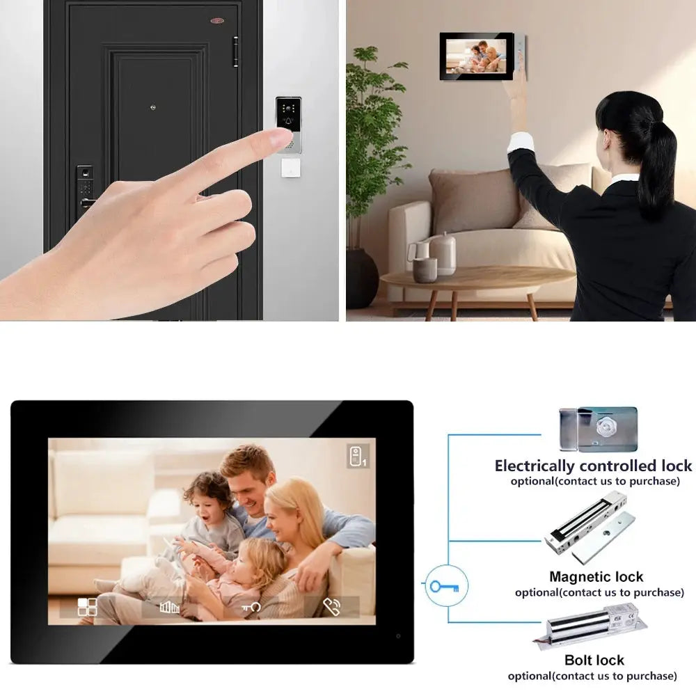Simples Market 7-inch indoor video intercom system, 4-piece kit with doorbell camera; black monitor and wall panel